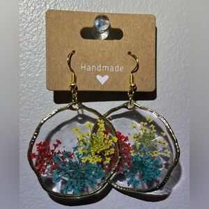Floral Resin Earrings with Gold Accents